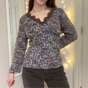 Y2K Brown, Tan, & Blue Lace Top